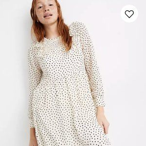 Madewell Smocked Ruffle-Shoulder Midi Dress in Inkbrush Dots